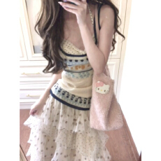 韩系一整套ootd穿搭独特设计感漂亮藏青背心内搭短裙三件套装26夏