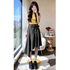 韩系巨好看穿搭一整套2026新款背心上衣女夏季a字牛仔半身裙套装