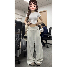 灰色西装阔脚裤女夏季2026新款宽松慵懒风高腰垂感休闲屁帘长裤子