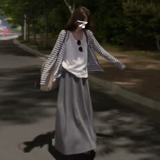 批发韩系<b class='q'>条纹</b>开衫半身连衣裙子女夏季2026新款超火气质一整套ootd穿搭