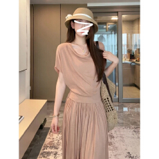 批发法式慵懒风荡领<b class='q'>针织</b>连衣裙夏季新款韩系温柔气质上衣半身裙子<b class='q'>套装</b>