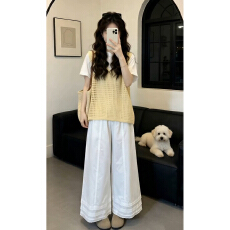 批发韩系巨好看ootd穿搭一整套2026新款黄色马甲上衣女夏季阔腿裤套装