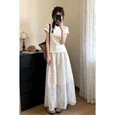 批发气质绝美巨好看穿搭白色<b class='q'>连衣裙</b>子女夏季2026新款独特漂亮套装长裙