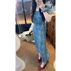 批发法式<b class='q'>蓝色</b>波点短袖<b class='q'>连衣裙</b>子女夏季2026新款绝美不撞款收腰显瘦长裙