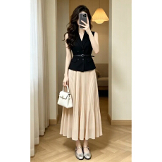 批发黑色无袖背心<b class='q'>马甲</b>半身连衣裙子女夏季2026新款高智感穿搭套装长裙