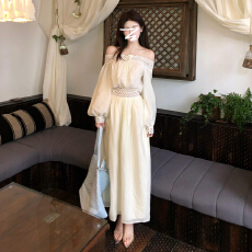 批发法式气质仙女度假风连衣裙子女<b class='q'>夏</b>2026新款一字肩白色雪纺套装长裙
