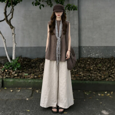 批发巨好看无袖<b class='q'>亚麻</b>背心上衣阔腿裤套装女夏2026新款松弛感穿搭一整套