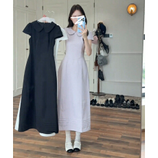 批发法式甜美<b class='q'>娃娃</b>领白色短袖<b class='q'>连衣裙</b>子女装夏季收腰漂亮出片小个子长裙