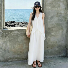 批发法式气质白色<b class='q'>无袖</b><b class='q'>连衣裙</b>女夏季2026新款海边度假高级感假两件长裙