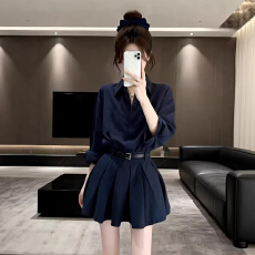 批发韩系蓝色收腰显瘦<b class='q'>衬衫</b>polo<b class='q'>连衣裙</b>子女早秋季2026新款小个子短裙夏