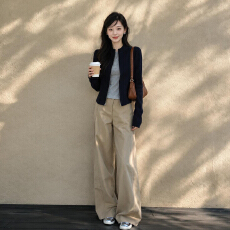批发韩系巨好看秋季穿搭一整套2026新款针织开衫上衣女阔腿裤两件套装