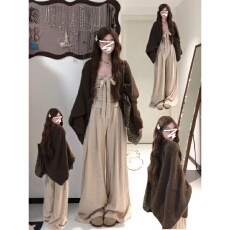 批发韩系慵懒风套装女秋冬季针织毛衣外套吊带抹胸内搭垂感长裤三件套