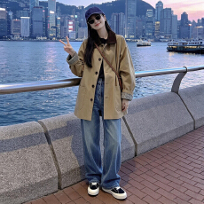 批发复古韩系秋冬季新款女装穿搭中长款<b class='q'>风衣</b>撞色领时尚休闲百搭<b class='q'>外套女</b>