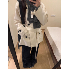 批发韩系翻领双排扣白色<b class='q'>风衣</b>女2026新款爆款秋季小个子高级感短款外套