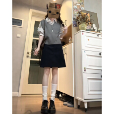 批发韩系高智感穿搭一整套装<b class='q'>秋</b>季2026新款灰色马甲衬衫半身裙三件套装