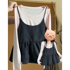 批发韩系温柔风穿搭一整套女<b class='q'>秋</b>冬季新款波点吊带背心长袖上衣两件套装