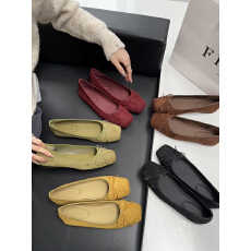 2026春季新款浅口方头蝴蝶结平底单鞋女