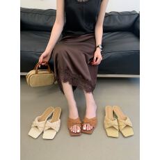 批发JIAMANNI复古森系度假风编织一字拖鞋女<b class='q'>夏</b>季坡跟露趾凉拖鞋 4cm