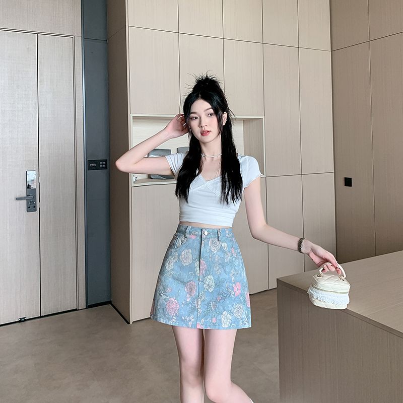 FA34596# 辣妹高腰印花...
