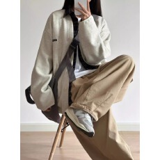 批发原版做法初秋美式复古oversize灰色卫衣外套女秋<b class='q'>冬</b>季爆款开衫上衣