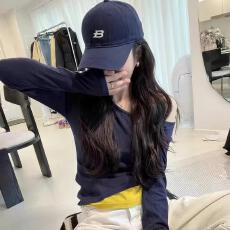 批发40支酷丝爽棉2025秋黑<b class='q'>假两件</b>斜肩长袖t恤打底衫套装裤松弛感