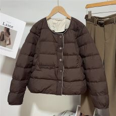 批发艺<b class='q'>范</b>轻薄圆领短款棉服女2025年秋冬季时尚宽松单排扣保暖外套