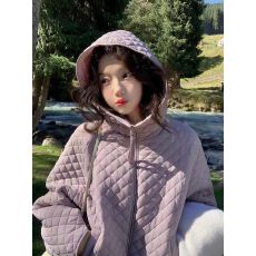 批发张<b class='q'>贝贝</b>轻薄菱格连帽棉服宽松显瘦保暖韩系ins风学生棉衣外套