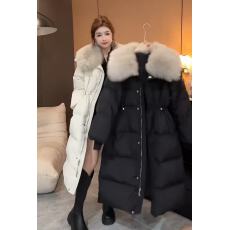 批发韩国外贸女新款韩版时尚仿皮草狐狸毛领长款收腰百搭显瘦棉服外套
