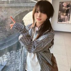 批发格纹格子衬衫外搭女秋季新款小众韩系百搭宽松慵懒风衬衣外套