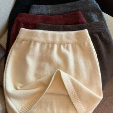 批发包芯纱松紧腰灰色针织半身裙秋季气质百搭包臀短裙高腰a字裙