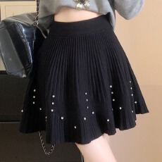 批发甜美烫钻针织<b class='q'>百褶</b>半身裙女春季遮胯显瘦A字裙小个子防走光<b class='q'>短裙</b>子