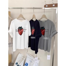 21支纯棉210克100%棉设计感草莓印花宽松短袖T恤