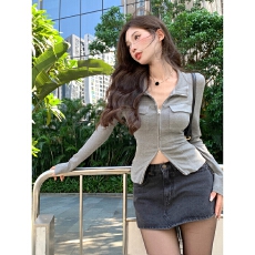 批发原版质量修身显瘦灰色辣妹短外套女装ins潮