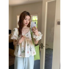 批发大码温柔风泡泡袖衬衫<b class='q'>女</b>夏季设计感减龄漂亮小衫胖MM显瘦上衣藏肉