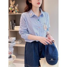 批发新款刺绣兔子针织口袋饰棉质<b class='q'>衬衫</b>翻领彩扣长袖宽松<b class='q'>衬衫</b>