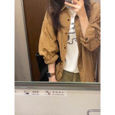 批发复古松弛感格纹衬衫<b class='q'>女</b>宽松显瘦衬衣春季薄款韩系小众oversize外套
