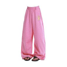 批发纯棉复合美式复古波点满印阔腿卫裤<b class='q'>男</b>女宽松休闲垂感直筒长裤