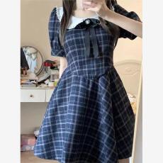 夏季新款格纹A字裙小众复古洋气氛围感小个子甜美减龄学生裙