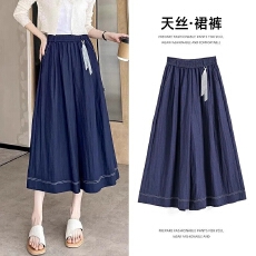 批发天丝牛仔八分裙<b class='q'>裤</b>女季薄款高腰修身显瘦垂感小个子阔腿<b class='q'>裤</b><b class='q'>外贸</b>爆款