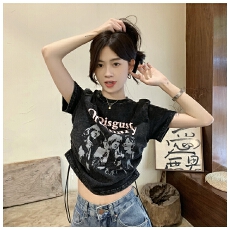 批发原版质量美式T恤女夏季小众设计感做旧印花