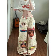 批发美式彩绘数码打印波点牛仔裤女2026夏季<b class='q'>新款</b>设计感宽松直筒休闲裤