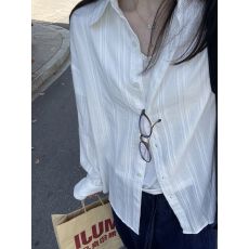 批发<b class='q'>春</b>季通勤风白色提花长袖衬衫女宽松高级感防晒衬衣纯色上衣