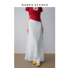 批发雪纺绿色碎花半身裙女2026夏季微胖显瘦高腰a字防走光长裙子