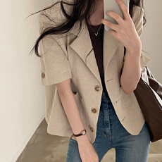 批发韩国chic气质薄款短袖西装<b class='q'>外套</b>女夏季新款高级感<b class='q'>西服</b>盐系外搭上衣
