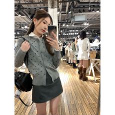批发灰色波点针织开衫女2026<b class='q'>秋</b>冬韩系减龄修身百搭毛衣外套