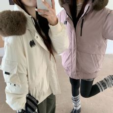 批发外贸男<b class='q'>女</b>同款情侣大毛领派克服刺绣M棉服机车服学生连帽羽绒棉服