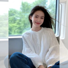 批发2026春款白色灯笼袖<b class='q'>刺绣</b>立领设计透气面料温柔风通勤百搭显瘦<b class='q'>衬衫</b>