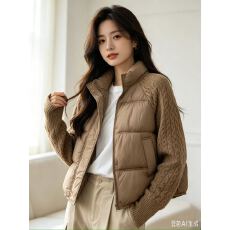 批发2026冬季新款立领针织袖拼接羽绒服女<b class='q'>短</b>款小个子加厚潮外套