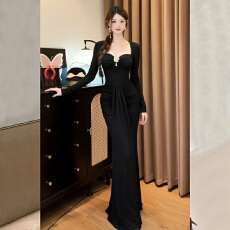 2025新款网纱长款裙子修身显瘦打底包臀连衣裙