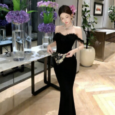 批发名媛气质性感名媛高感级修身显瘦木耳边吊带长款网纱<b class='q'>连衣裙</b>